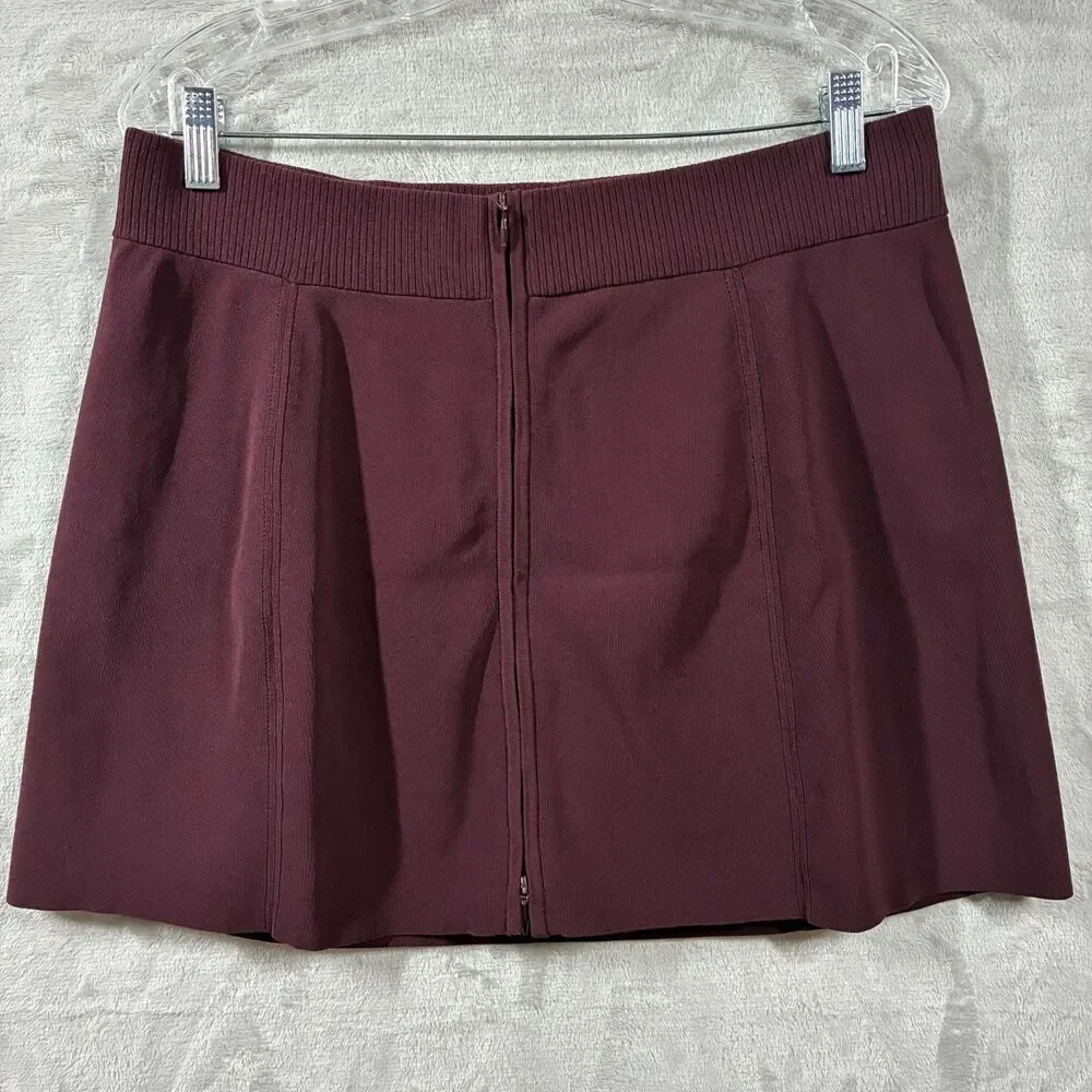 Lululemon Ribbed Knit Mini Skirt L Front Zip Garnet Burgundy Stretch Athleisure